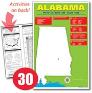 Alabama Write-On/Wipe-Off Desk Map — 30 each- Class Set
