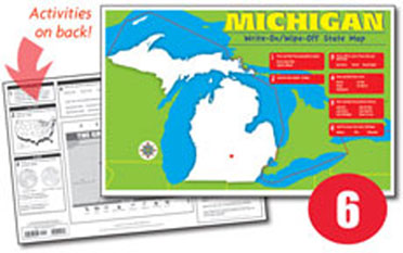 Michigan Write-On/Wipe-Off Desk Map — 6 each- Small Group Set